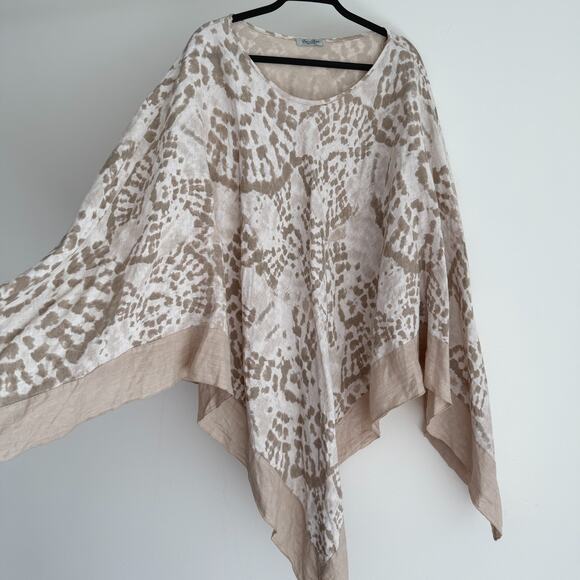 Elena Baldi 100% Linen Poncho Caftan One Size Made In Italy Lagenlook Boho Tan - Picture 2 of 9